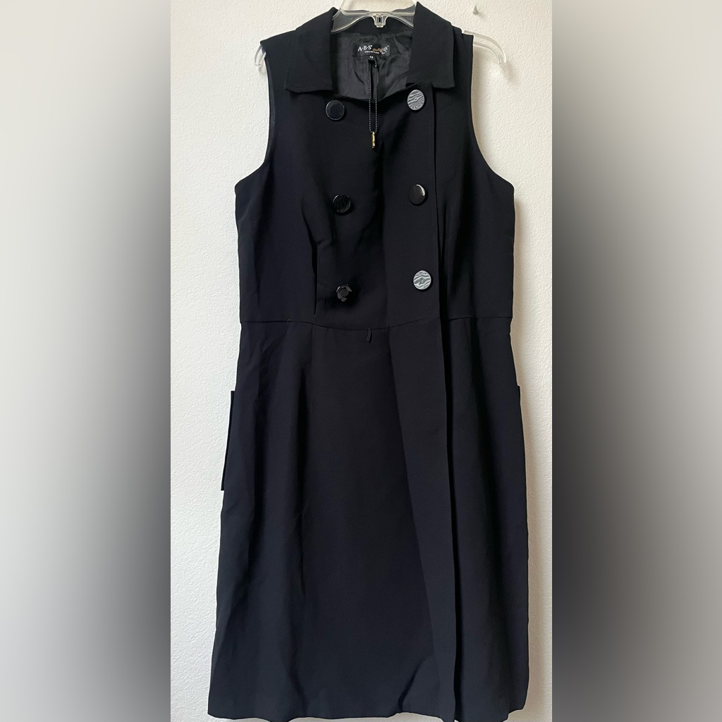 New A.B.S Collection Women’s Double Breast Button Collar Sleeveless Belted Dress